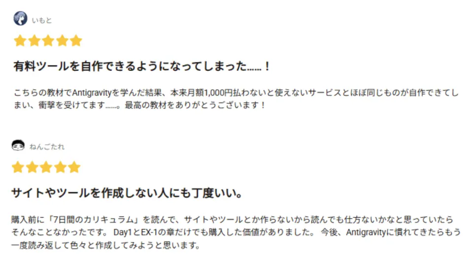 有料ツール相当を自作できた、制作しない人にも丁度よいという2件の読者レビュー